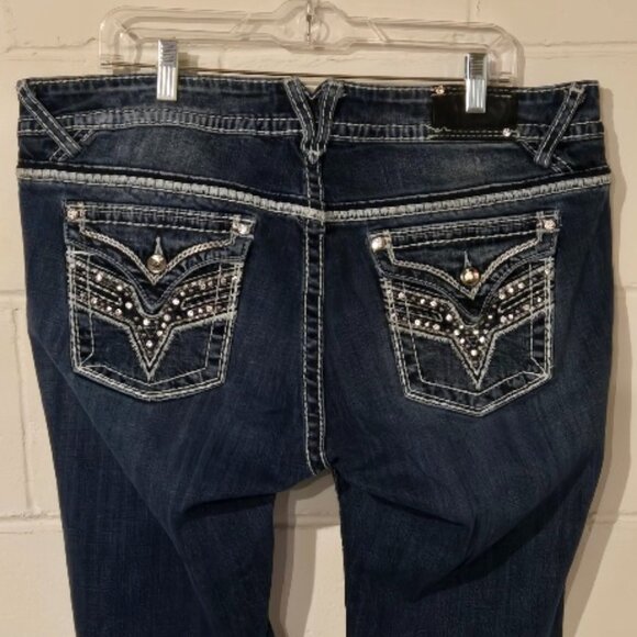 Vigoss New York Slim Boot Jeans Size 20 Embellished Pockets Dark Wash Size 20/33 - Picture 2 of 9